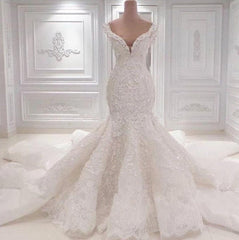 Weddings Dresses Uk, Luxurious Off the Shoulder Mermaid Wedding Dress New Arrival Lace AppliquesBridal Gowns