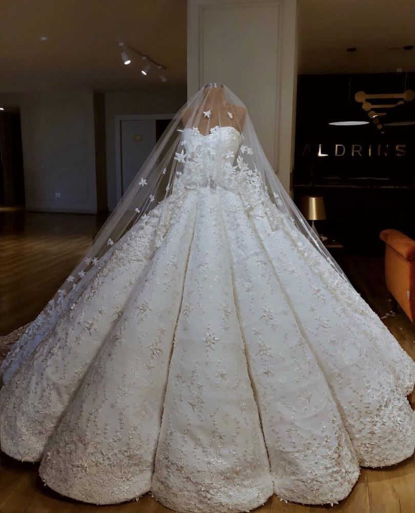 Wedding Dressed Long Sleeve, Luxurious Strapless Lace Appliques Beading Sleeveless Ball Gown Wedding Dress