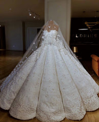 Wedding Dressed Long Sleeve, Luxurious Strapless Lace Appliques Beading Sleeveless Ball Gown Wedding Dress