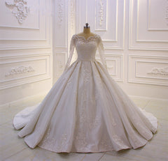 Wedding Dress Inspired, Luxurious White Long Sleevess Appliques Beadings Wedding Dress