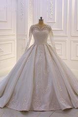 Wedding Dresses Lace A Line, Luxurious White Long Sleevess Appliques Beadings Wedding Dress