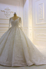 Wedding Dress Silhouettes Guide, Luxury Long Ball Gown Lace Appliques Wedding Dress with Sleeves