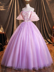 Bridesmaid Dresses Green, Purple Tulle Sequins Long Prom Dress, A-Line Off the Shoulder Evening Party Dress