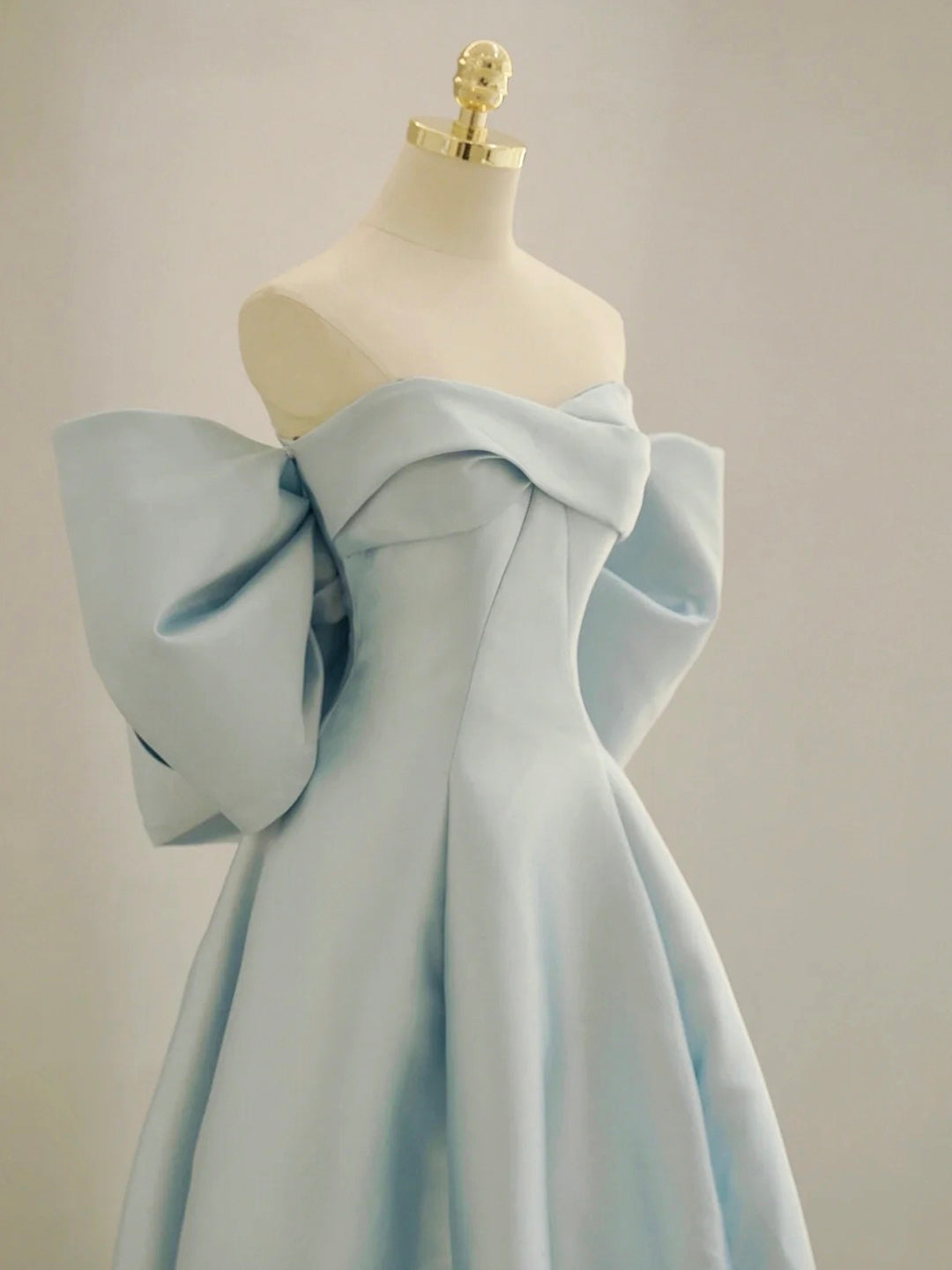 Evening Dresses For Sale, Charming Blue Satin Long Prom Dress with Big Bow, A-Line Sweetheart Neck Formal Dress