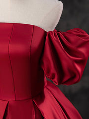 Prom Dress Style, Burgundy Satin Off the Shoulder Formal Dress, A-Line Burgundy Evening Dress