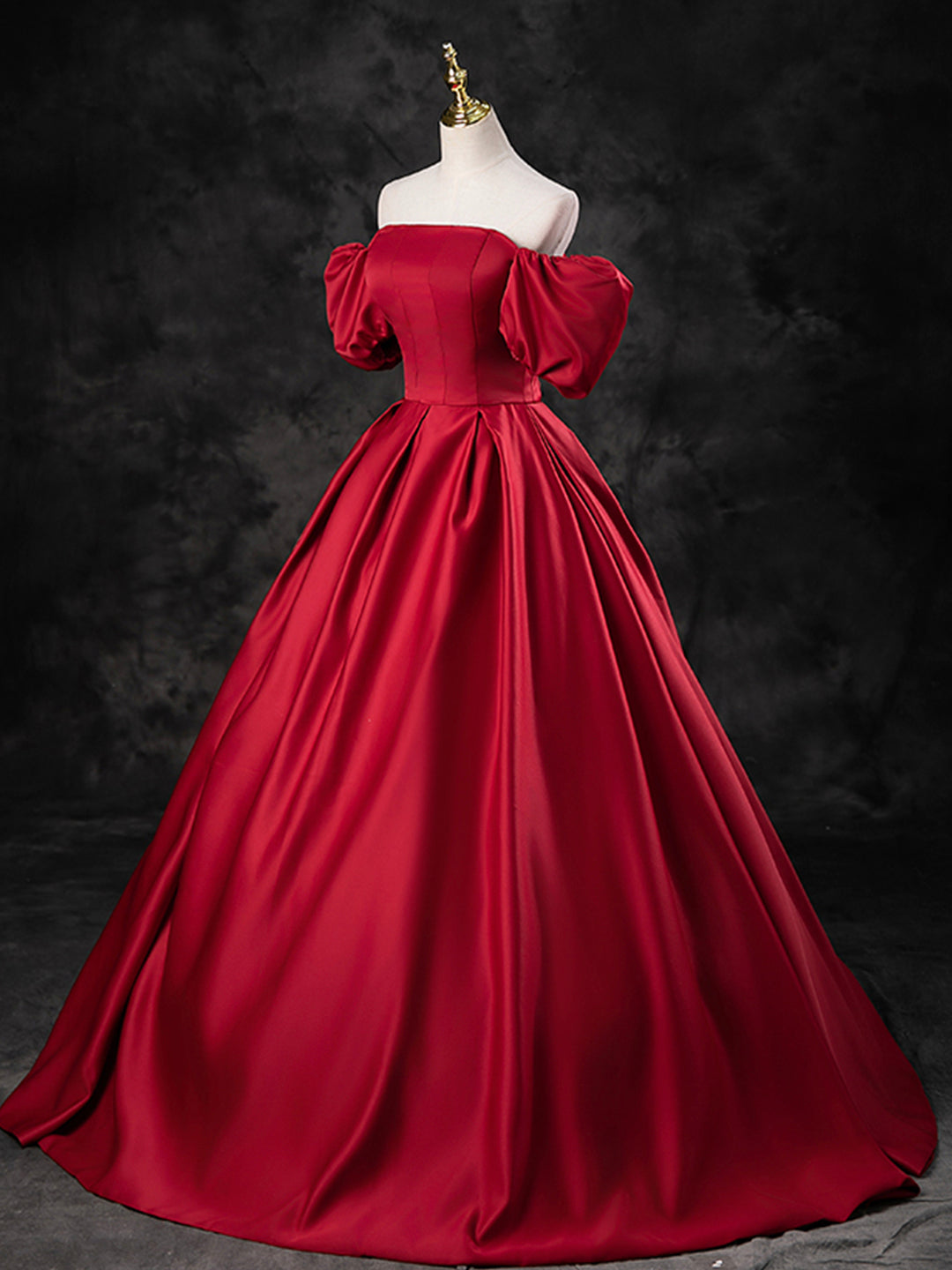 Prom Dress On Sale, Burgundy Satin Off the Shoulder Formal Dress, A-Line Burgundy Evening Dress