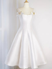 Prom Dresses 2033 Short, White Satin Short Prom Dress, Simple A-Line Evening Party Dress