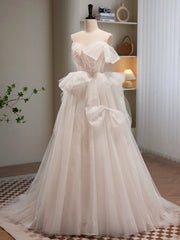 Party Dress Ball, Light Champagne Tulle Long Princesse Dress, Lovely Spaghetti Straps Evening Party Dress