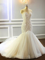 Weddings Dresses Beach, Mermaid Appliques Sweetheart Wedding Dresses Sleeveless Tulle Pleated Bridal Gowns