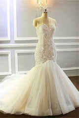 Wedding Dresse Boho, Mermaid Appliques Sweetheart Wedding Dresses Sleeveless Tulle Pleated Bridal Gowns