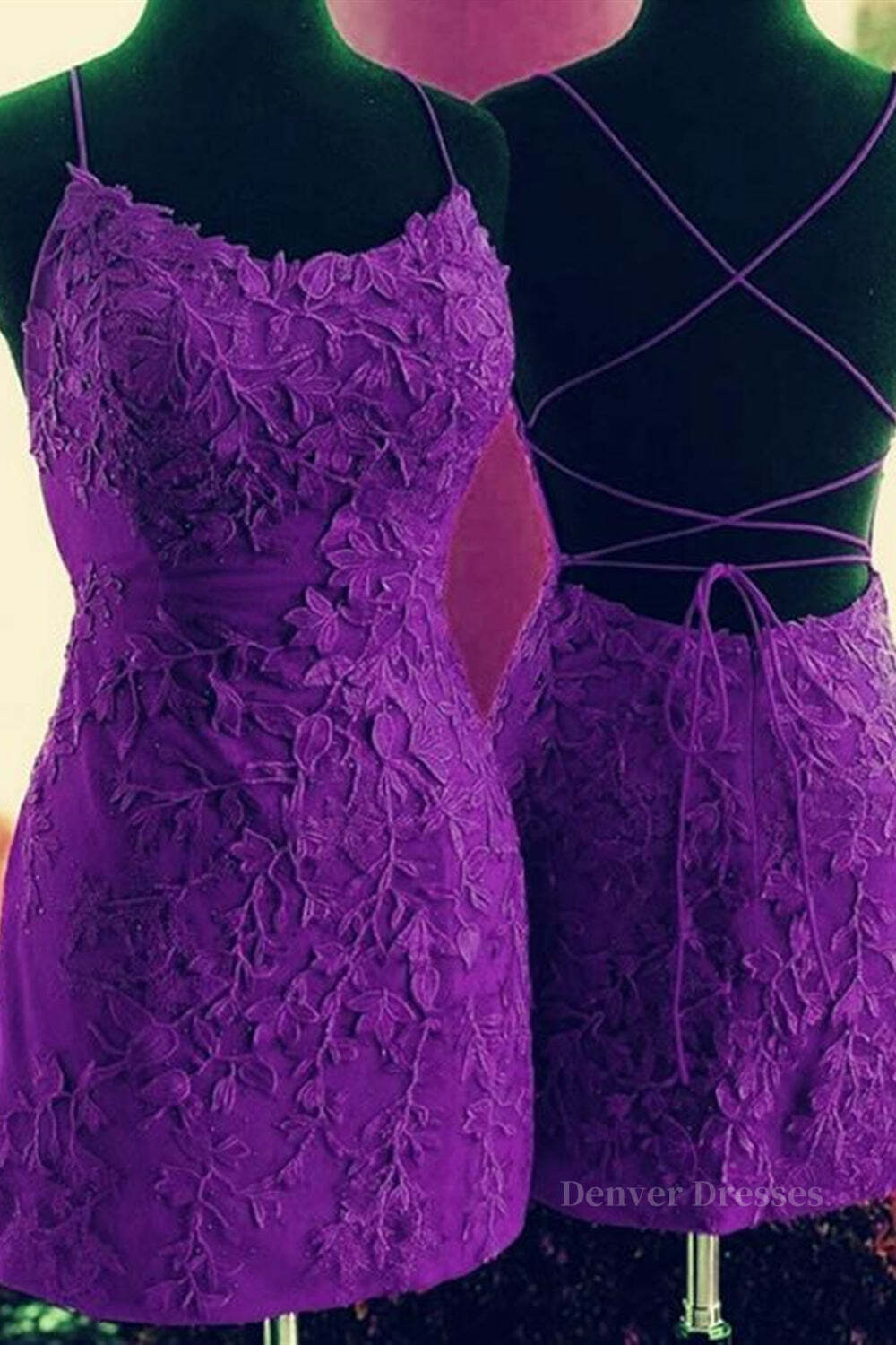Prom Dresses 2052 Cheap, Mermaid Backless Purple Lace Prom Dresses, Mermaid Purple Homecoming Dresses, Short Purple Lace Formal Evening Dresses