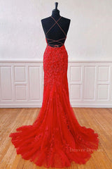 Formal Dresses Nearby, Mermaid Backless Red Lace Long Prom Dresses, Mermaid Red Formal Dresses, Red Lace Evening Dresses