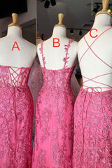 Homecoming Dress Short Prom, Mermaid Hot Pink Lace Long Prom Dress, Long Hot Pink Formal Graduation Evening Dress