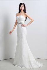 Wedding Dress Elegant Classy, Mermaid Sweetheart Lace Rhinestone Long Wedding Dresses