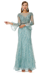 Bridesmaid Dresses For Winter Wedding, Mermaid Tulle Beading Long Sleeve Prom Dresses