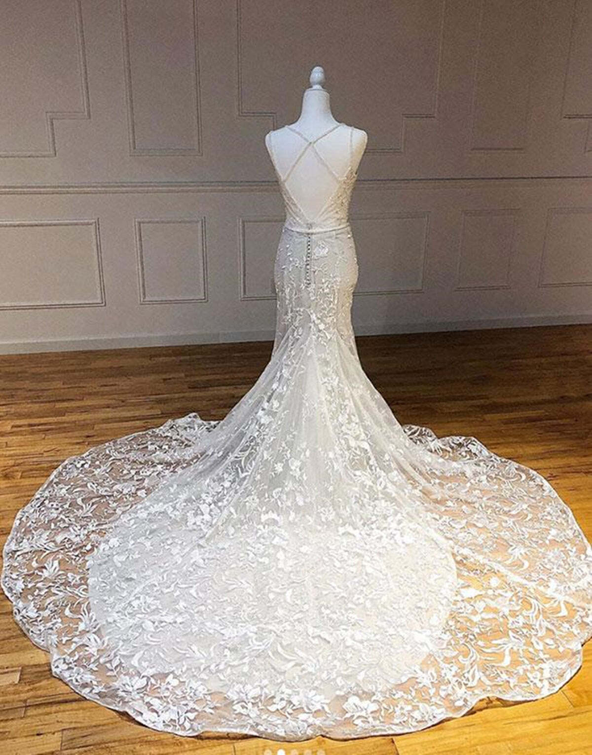 Prom Dress Long Formal Evening Gown, Mermaid V Neck Backless White Lace Long Prom Dresses, Mermaid Ivory Lace Formal Dresses, Ivory Lace Evening Dresses