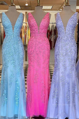 Formal Dress Shopping, Mermaid V Neck Open Back Lace Long Prom Dress, Mermaid Formal Evening Dress