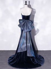 Bridesmaid Dresses Black, Mermaid Velvet Blue Long Prom Dresses, Blue Velvet Long Evening Dress