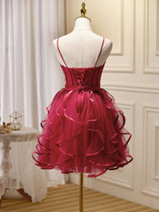 Party Dress Size 34, Mini/Short Burgundy Prom Dress,  Puffy Cute Burgundy Homecoming Dress