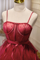 Party Dresses Size 20, Mini/Short Burgundy Prom Dress,  Puffy Cute Burgundy Homecoming Dress