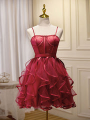 Party Dress Size 30, Mini/Short Burgundy Prom Dress,  Puffy Cute Burgundy Homecoming Dress