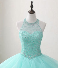 Black Dress, Mint Green Organza and Beaded Long Sweet 16 Dress, Handmade Formal Dress