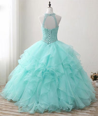 Prom Dresses For Kids, Mint Green Organza and Beaded Long Sweet 16 Dress, Handmade Formal Dress