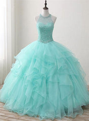 Red Prom Dress, Mint Green Organza and Beaded Long Sweet 16 Dress, Handmade Formal Dress