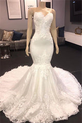 Wedding Dress Simple Elegant, Modern Strapless Lace Appliques Mermaid Wedding Bridal Gowns New Arrival