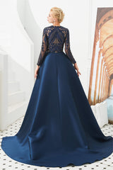 Evening Dress Fitted, Long Sleeves Mermaid Detachable Train Prom Dresses with Train Sequined