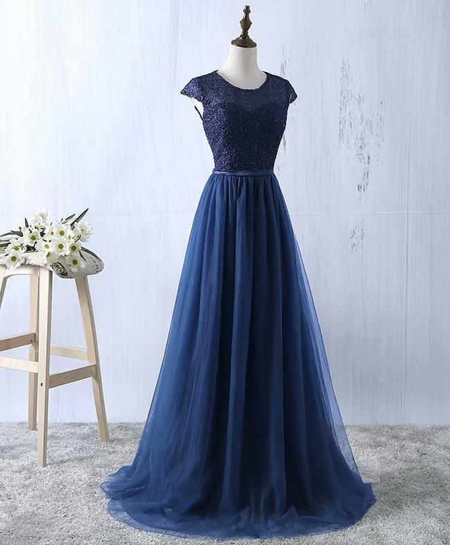 Bridesmaids Dress Ideas, Navy Blue Tulle Long Bridesmaid Dresses, Navy Blue Bridesmaid Dresses