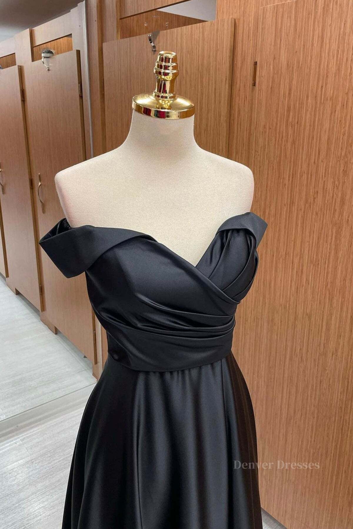 Evening Dresses Designer, Off Shoulder Black Satin Long Prom Dress, Long Black Formal Graduation Evening Dress