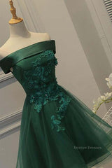 Red Formal Dress, Off Shoulder Green Lace Floral Prom Dress, Short Green Lace Homecoming Dress, Green Formal Evening Dress