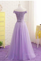 Club Dress, Off Shoulder Light Purple Lace Long Prom Dress, Off the Shoulder Lilac Lace Formal Dress, Purple Evening Dress
