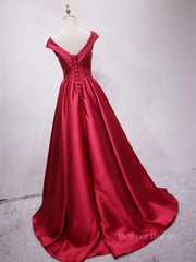 Green Bridesmaid Dress, Off the Shoulder Burgundy Long Prom Dresses, Off Shoulder Wine Red Formal Evening Dresses
