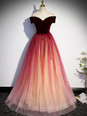 Formal Dress Website, Off the Shoulder Burgundy Ombre Long Prom Dresses, Wine Red Ombre Long Formal Evening Dresses