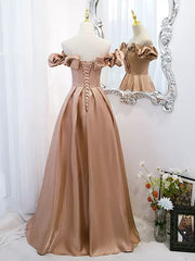 Formal Dresses Prom, Off the Shoulder Champagne Satin Prom Dresses, Champagne Long Formal Evening Dresses