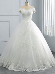 Wedding Dresses Spring, Off-the-Shoulder Lace Sequins Ball Gown Wedding Dresses