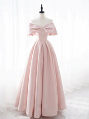 Homecoming Dresses Simple, Off the Shoulder Light Pink Long Prom Dresses, Light Pink Long Formal Graduation Dresses