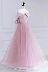 Formal Dresses For Teens, Off the Shoulder Pink Prom Dresses, Pink Tulle Formal Evening Dresses