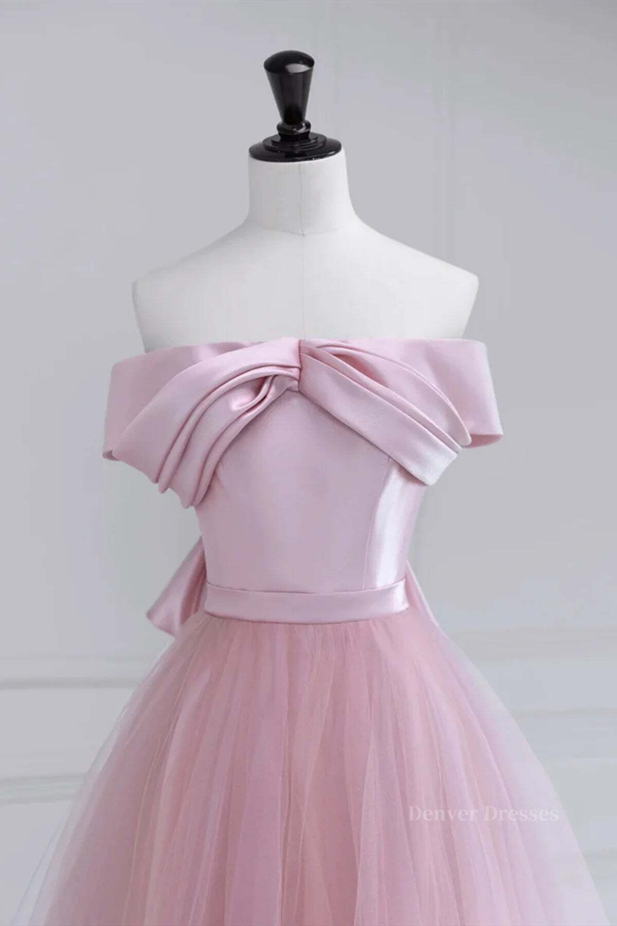 Formal Dresses For Weddings, Off the Shoulder Pink Prom Dresses, Pink Tulle Formal Evening Dresses
