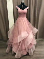 Homecoming Dresses Simples, Off the Shoulder Pink Prom Gown, Pink Off Shoulder Long Formal Graduation Dresses