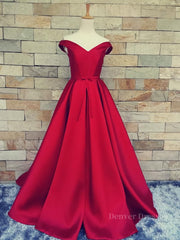 Bridesmaid Dresses Dark, Off the Shoulder Red Long Prom Dresses, Red Long Formal Evening Dresses