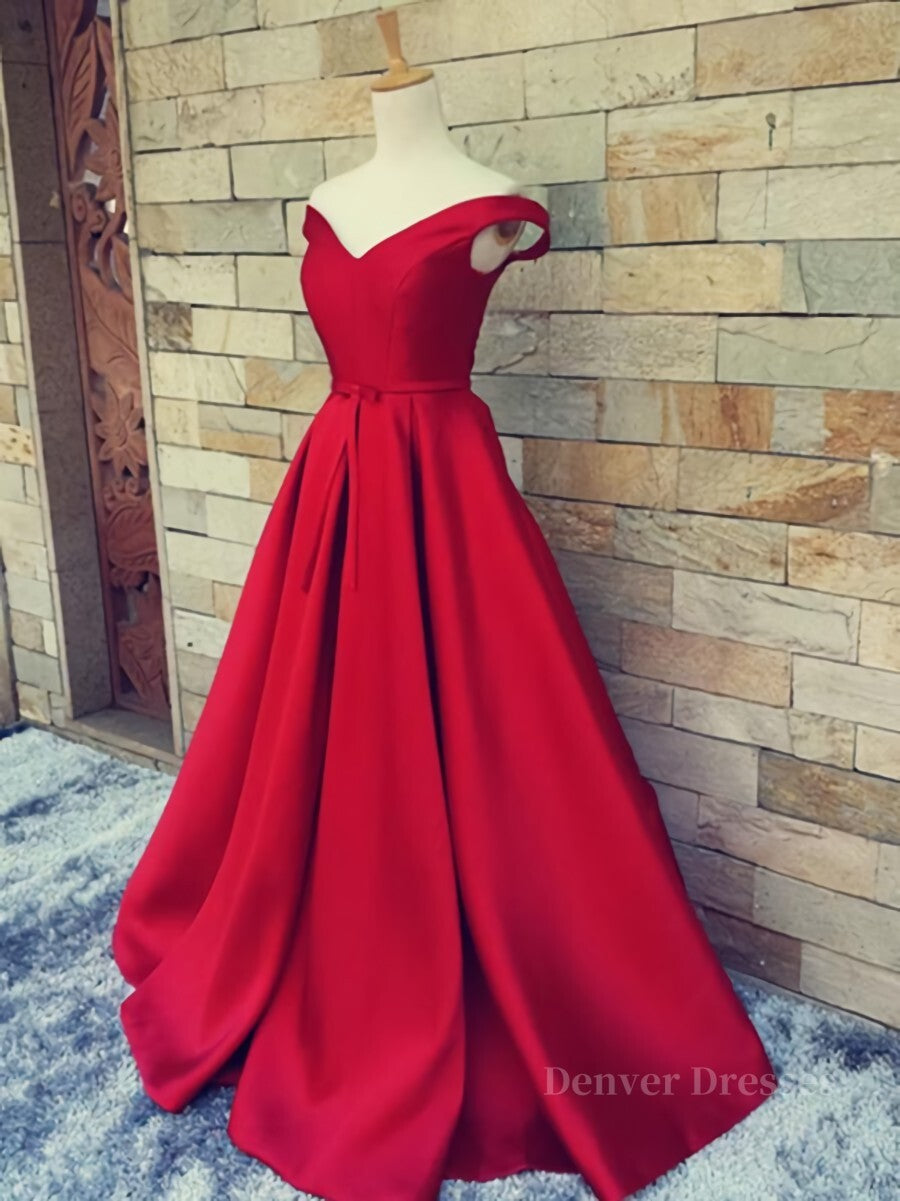 Bridesmaid Dress Dark, Off the Shoulder Red Long Prom Dresses, Red Long Formal Evening Dresses