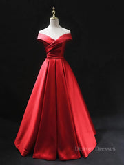 Pink Bridesmaid Dress, Off the Shoulder Red Long Prom Dresses, Red Off Shoulder Long Formal Evening Dresses