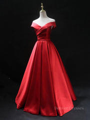 Fall Wedding Color, Off the Shoulder Red Long Prom Dresses, Red Off Shoulder Long Formal Evening Dresses