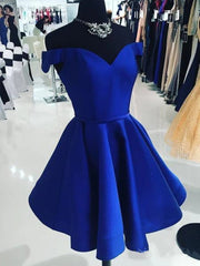 Homecoming Dress Idea, Off the Shoulder Short Blue Prom Dresses, Off Shoulder Short Blue Formal Homecoming Dresses