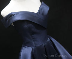 Party Dresses Ladies, Off the Shoulder Short Navy Blue Prom Dresses, Short Navy Blue Formal Homecoming Graduation Dresses