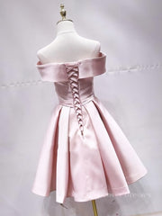 Bridesmaid Dresses Peach, Off the Shoulder Short Pink Prom Dresses, Short Pink Formal Evening Graduation Dresses