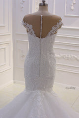Wedding Dresses Near Me, Off the Shoulder Sweetheart White Lace Appliques Tulle Mermaid Wedding Dress